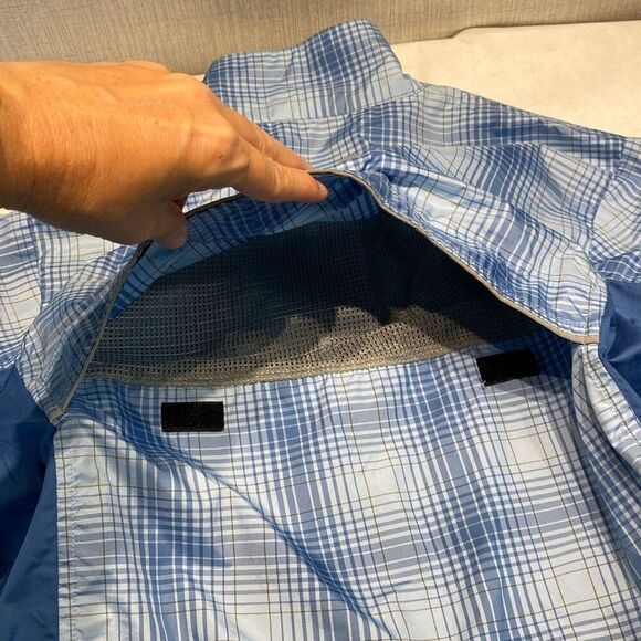 Saucony Windbreaker Jacket Womens Sz Small Vented Zip Front Blue Plaid Athletic - Picture 12 of 12